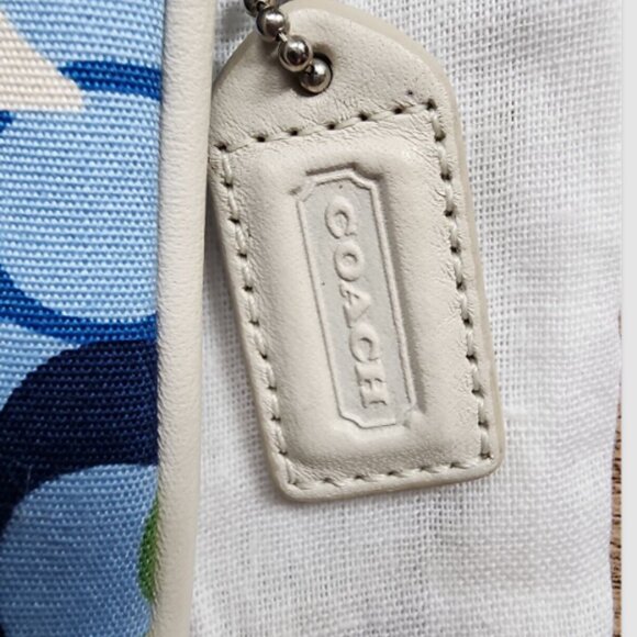 VTG Coach Signature Leather Trim Blue & White Hobo Bag Purse w/Matching Wristlet - Picture 6 of 14